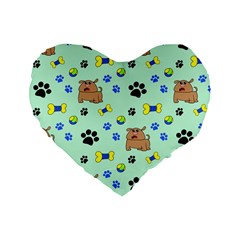 Dog Pattern Seamless Blue Background Scrapbooking Standard 16  Premium Heart Shape Cushions by Wegoenart