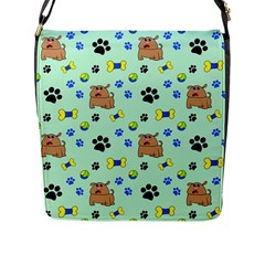 Dog Pattern Seamless Blue Background Scrapbooking Flap Closure Messenger Bag (l) by Wegoenart