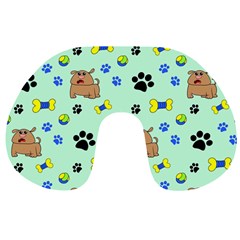 Dog Pattern Seamless Blue Background Scrapbooking Travel Neck Pillow by Wegoenart