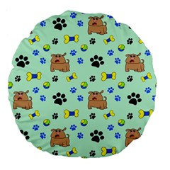 Dog Pattern Seamless Blue Background Scrapbooking Large 18  Premium Flano Round Cushions by Wegoenart