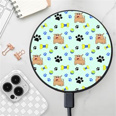 Dog Pattern Seamless Blue Background Scrapbooking Wireless Fast Charger(black)