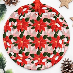 Poinsettia Pattern Seamless Pattern Christmas Xmas Round Filigree Ornament (two Sides)