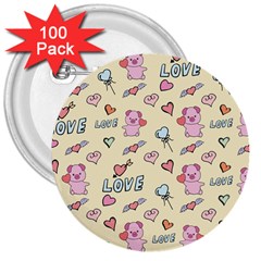 Pig Animal Love Romance Seamless Texture Pattern 3  Buttons (100 Pack)  by Wegoenart