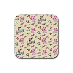 Pig Animal Love Romance Seamless Texture Pattern Rubber Coaster (square) by Wegoenart