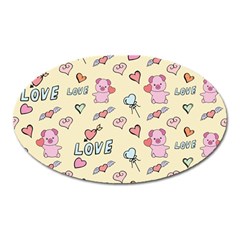 Pig Animal Love Romance Seamless Texture Pattern Oval Magnet by Wegoenart