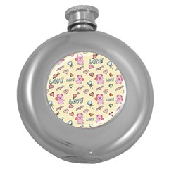 Pig Animal Love Romance Seamless Texture Pattern Round Hip Flask (5 Oz) by Wegoenart