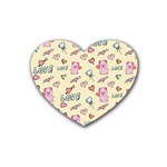 Pig Animal Love Romance Seamless Texture Pattern Rubber Heart Coaster (4 pack) Front