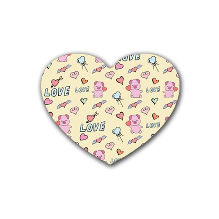 Pig Animal Love Romance Seamless Texture Pattern Rubber Heart Coaster (4 pack)