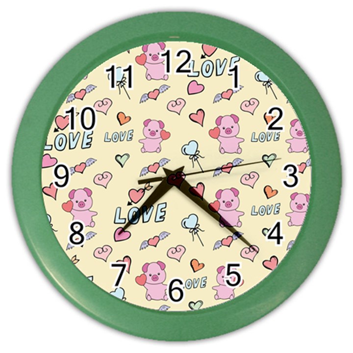 Pig Animal Love Romance Seamless Texture Pattern Color Wall Clock