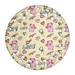 Pig Animal Love Romance Seamless Texture Pattern Round Filigree Ornament (Two Sides) Front