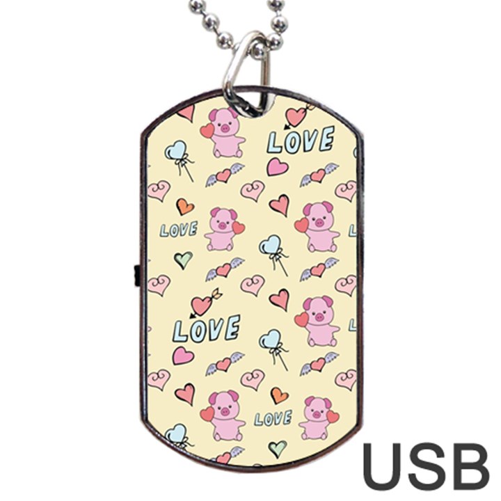 Pig Animal Love Romance Seamless Texture Pattern Dog Tag USB Flash (One Side)