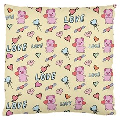 Pig Animal Love Romance Seamless Texture Pattern Large Premium Plush Fleece Cushion Case (two Sides) by Wegoenart