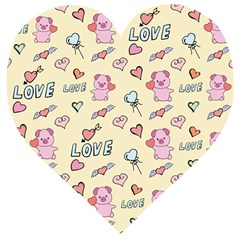 Pig Animal Love Romance Seamless Texture Pattern Wooden Puzzle Heart by Wegoenart