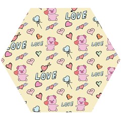 Pig Animal Love Romance Seamless Texture Pattern Wooden Puzzle Hexagon by Wegoenart