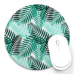 Background Pattern Texture Leaves Design Wallpaper Round Mousepad by Wegoenart