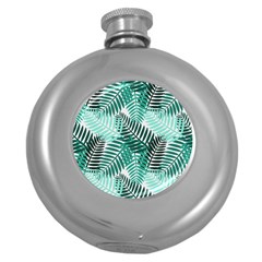 Background Pattern Texture Leaves Design Wallpaper Round Hip Flask (5 Oz) by Wegoenart