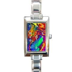 Waves Of Colorful Abstract Liquid Art Rectangle Italian Charm Watch by GardenOfOphir