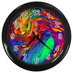 Waves Of Colorful Abstract Liquid Art Wall Clock (black) by GardenOfOphir