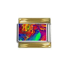 Waves Of Colorful Abstract Liquid Art Gold Trim Italian Charm (9mm) by GardenOfOphir