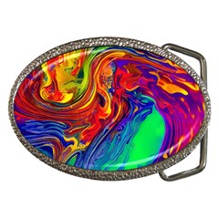 Waves Of Colorful Abstract Liquid Art Belt Buckles by GardenOfOphir