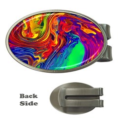 Waves Of Colorful Abstract Liquid Art Money Clips (oval)  by GardenOfOphir