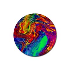 Waves Of Colorful Abstract Liquid Art Rubber Round Coaster (4 Pack) by GardenOfOphir