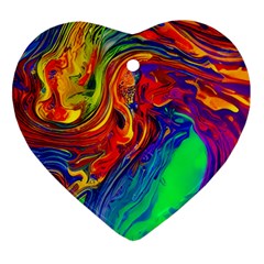 Waves Of Colorful Abstract Liquid Art Heart Ornament (two Sides) by GardenOfOphir