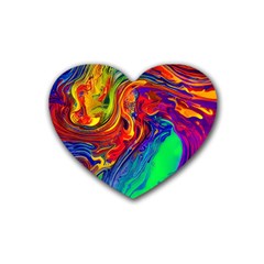 Waves Of Colorful Abstract Liquid Art Rubber Coaster (heart) by GardenOfOphir