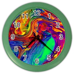 Waves Of Colorful Abstract Liquid Art Color Wall Clock by GardenOfOphir