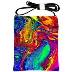 Waves Of Colorful Abstract Liquid Art Shoulder Sling Bag by GardenOfOphir