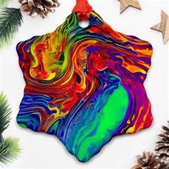 Waves Of Colorful Abstract Liquid Art Ornament (snowflake) by GardenOfOphir