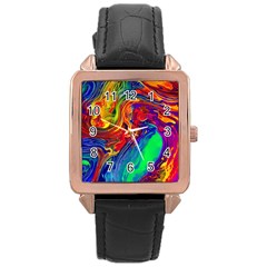 Waves Of Colorful Abstract Liquid Art Rose Gold Leather Watch  by GardenOfOphir