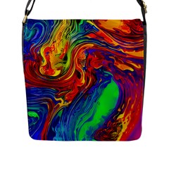 Waves Of Colorful Abstract Liquid Art Flap Closure Messenger Bag (l) by GardenOfOphir