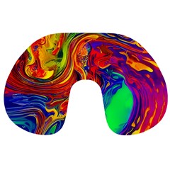 Waves Of Colorful Abstract Liquid Art Travel Neck Pillow by GardenOfOphir