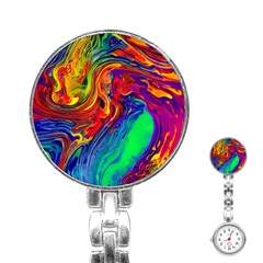 Waves Of Colorful Abstract Liquid Art Stainless Steel Nurses Watch by GardenOfOphir