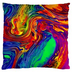 Waves Of Colorful Abstract Liquid Art Large Premium Plush Fleece Cushion Case (one Side) by GardenOfOphir