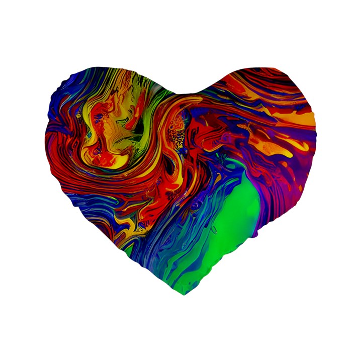 Waves Of Colorful Abstract Liquid Art Standard 16  Premium Flano Heart Shape Cushions