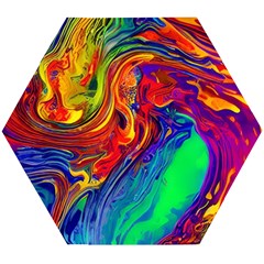 Waves Of Colorful Abstract Liquid Art Wooden Puzzle Hexagon by GardenOfOphir