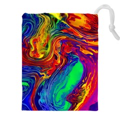 Waves Of Colorful Abstract Liquid Art Drawstring Pouch (5xl) by GardenOfOphir