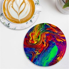 Waves Of Colorful Abstract Liquid Art Uv Print Round Tile Coaster by GardenOfOphir