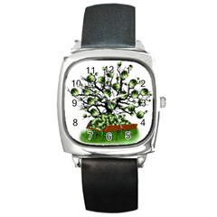 Watermelon Tree Abstraction On Watermelon Abundance Square Metal Watch by Wegoenart