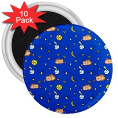 Cat Animals Sleep Stars Seamless Background 3  Magnets (10 pack) 