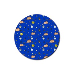 Cat Animals Sleep Stars Seamless Background Rubber Round Coaster (4 pack)