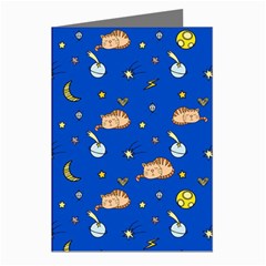 Cat Animals Sleep Stars Seamless Background Greeting Cards (Pkg of 8)