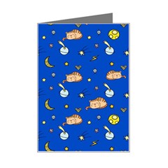 Cat Animals Sleep Stars Seamless Background Mini Greeting Card