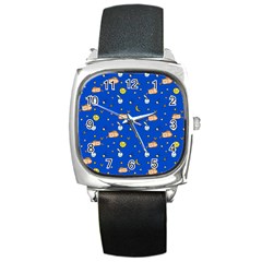 Cat Animals Sleep Stars Seamless Background Square Metal Watch