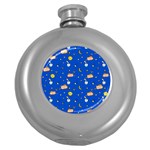 Cat Animals Sleep Stars Seamless Background Round Hip Flask (5 oz) Front