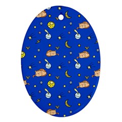 Cat Animals Sleep Stars Seamless Background Oval Ornament (Two Sides)