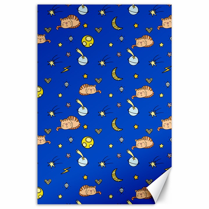 Cat Animals Sleep Stars Seamless Background Canvas 24  x 36 