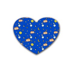 Cat Animals Sleep Stars Seamless Background Rubber Coaster (Heart)